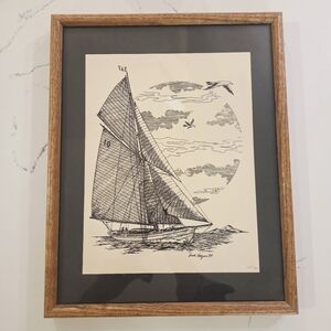 VTG Fred Podzun 1984 Signed Nautical Print Sailboat FRED+GINA 331/586